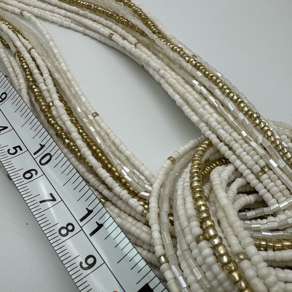 Bocar Multi Layer White Gold Seed Bead Torsade Knot Statement Necklace 20-22” - Picture 5 of 6